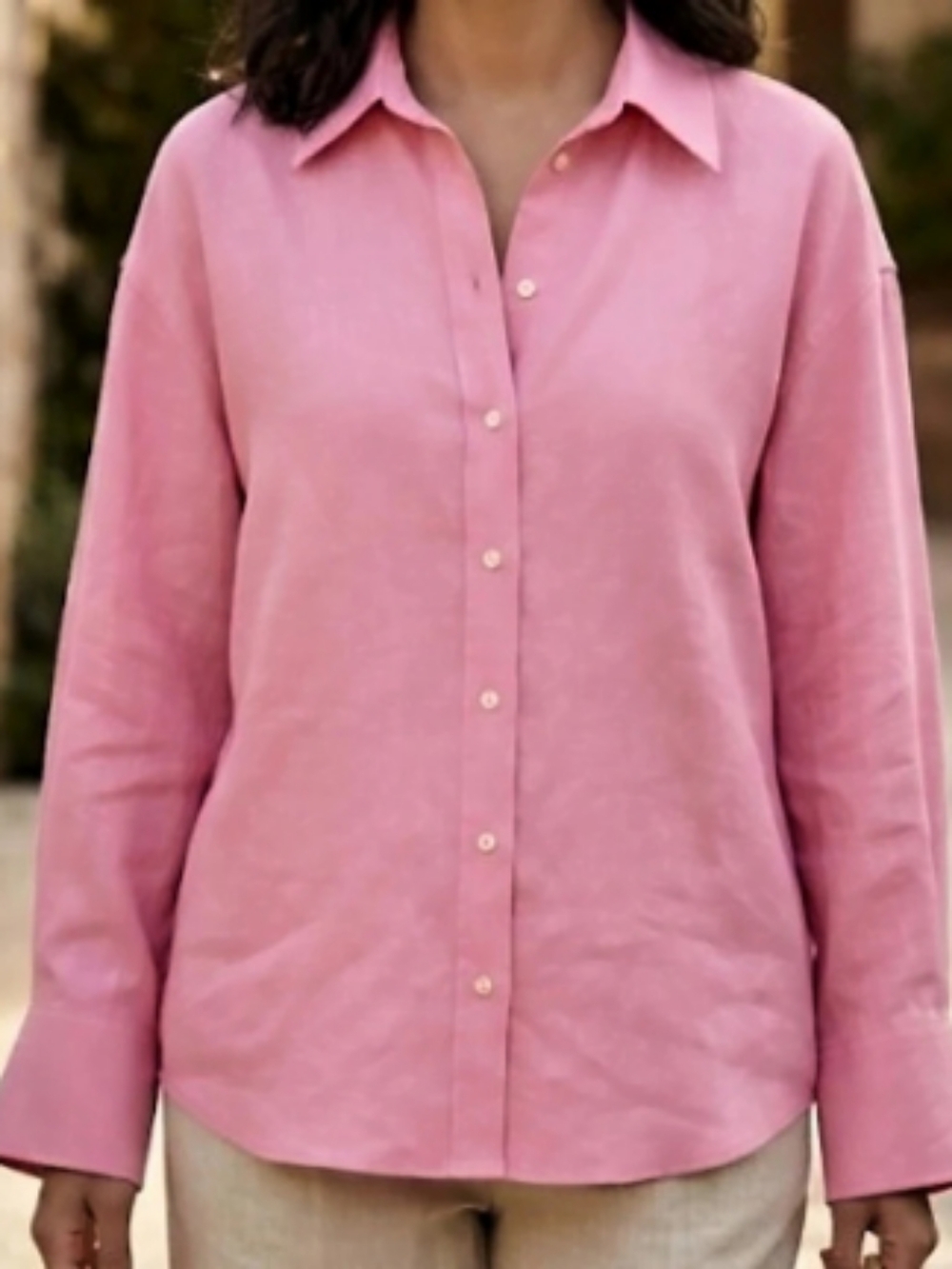 H&M Oversized Linen-Blend Button Down Shirt Pink (Sz M) Capsule Fall Vibrant